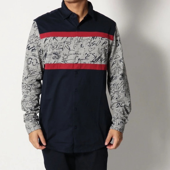 NWT - Desigual Men’s Graphic T Shirt Patchwork Long Sleeve Shirt - Size L - Picture 2 of 11